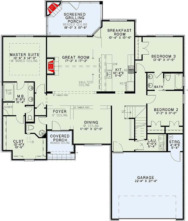 Plan 60589ND: Split-Bedroom European Home Plan with Vaulted Great Room - Floor Plan - Main Level - European, French Country
