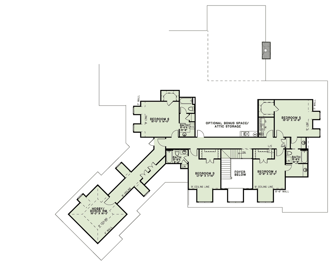 Plan 60593ND: Six Bedrooms for the Large Family - Floor Plan - 2nd Floor - European, French Country