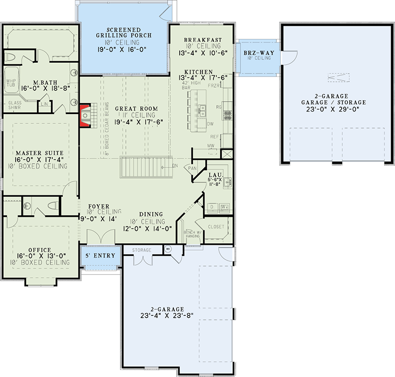 Plan 60595ND: European Style House Plan with Finished Lower Level with Safe Room - Floor Plan - Main Level - European, Traditional