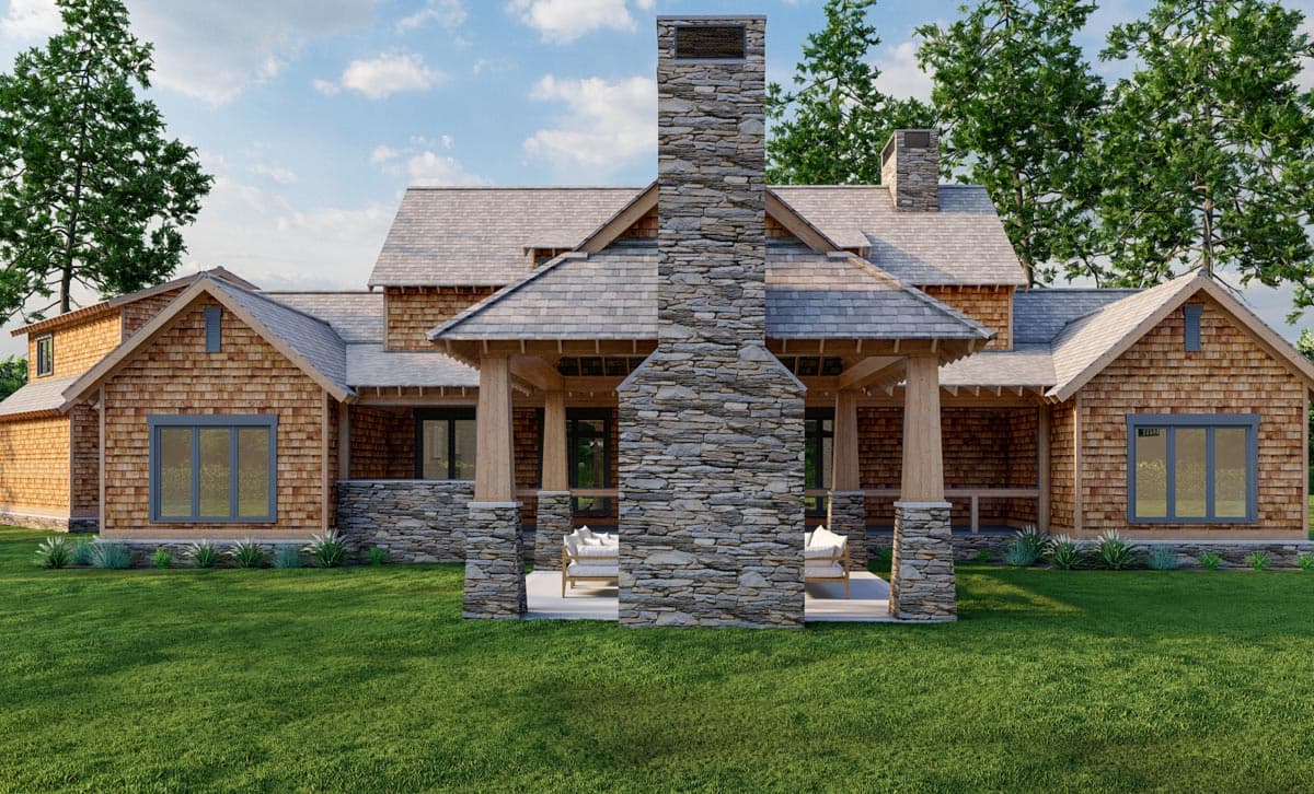 Plan 60597ND: Shingle-style Home Plan With Guest Loft and Angled Garage with  - Image #5 - Cabin, Country, Craftsman, Farmhouse, Modern Farmhouse, Northwest, Rustic, Shingle