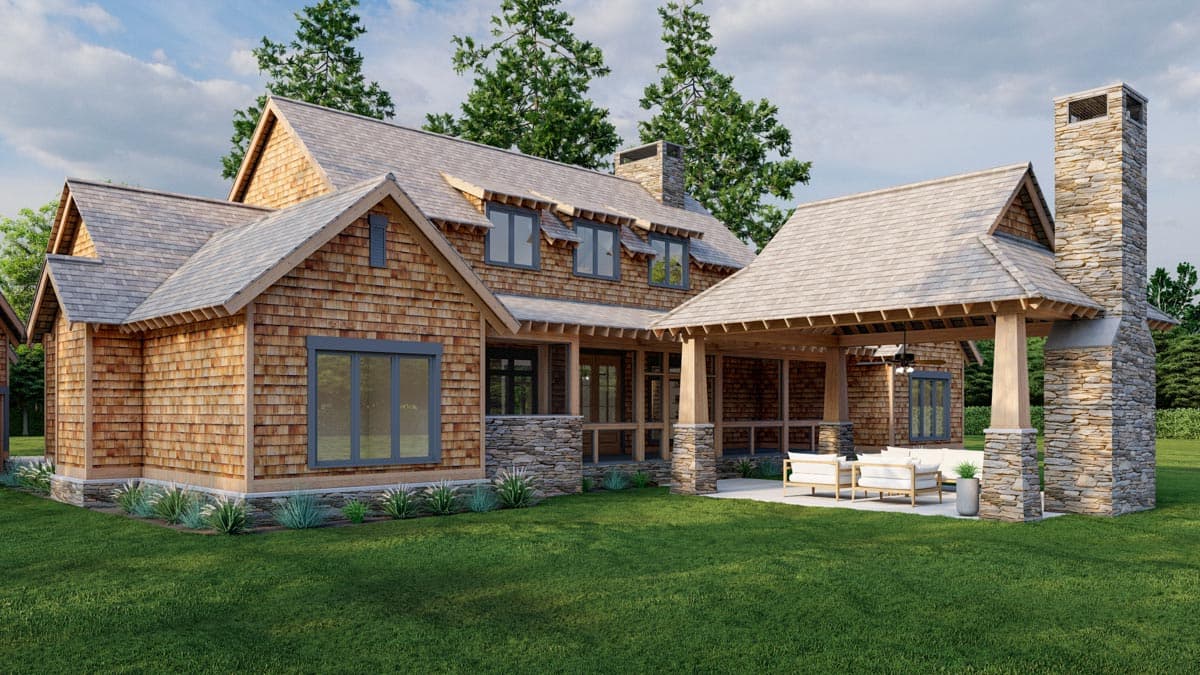 Plan 60597ND: Shingle-style Home Plan With Guest Loft and Angled Garage with  - Image #6 - Cabin, Country, Craftsman, Farmhouse, Modern Farmhouse, Northwest, Rustic, Shingle