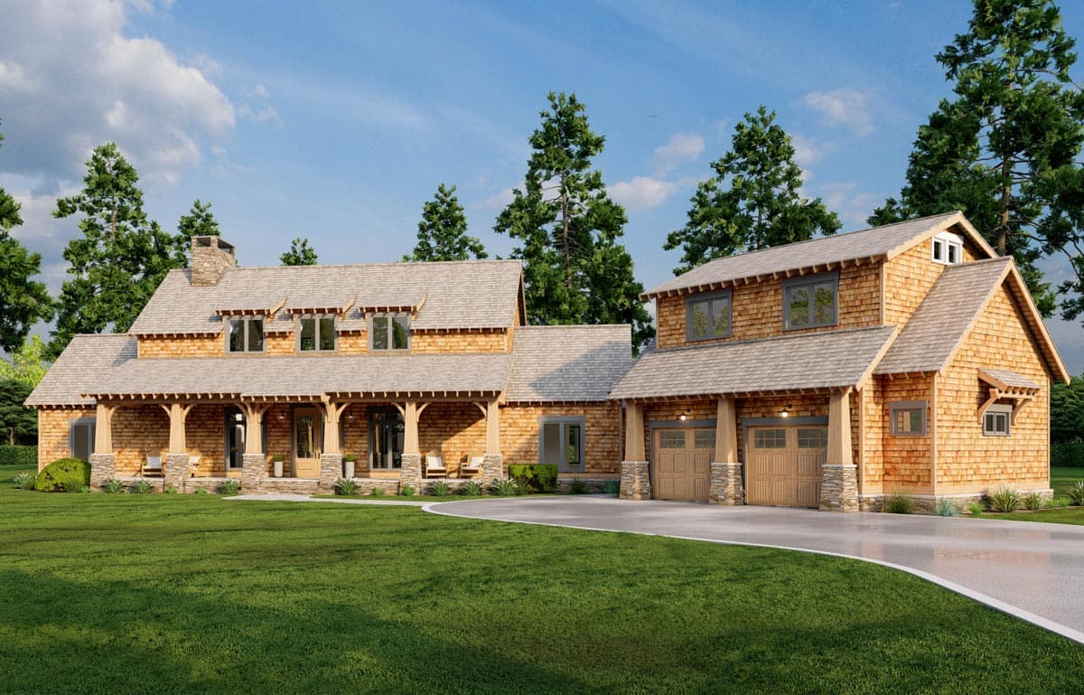 Plan 60597ND: Shingle-style Home Plan With Guest Loft and Angled Garage with  - Image #11 - Cabin, Country, Craftsman, Farmhouse, Modern Farmhouse, Northwest, Rustic, Shingle