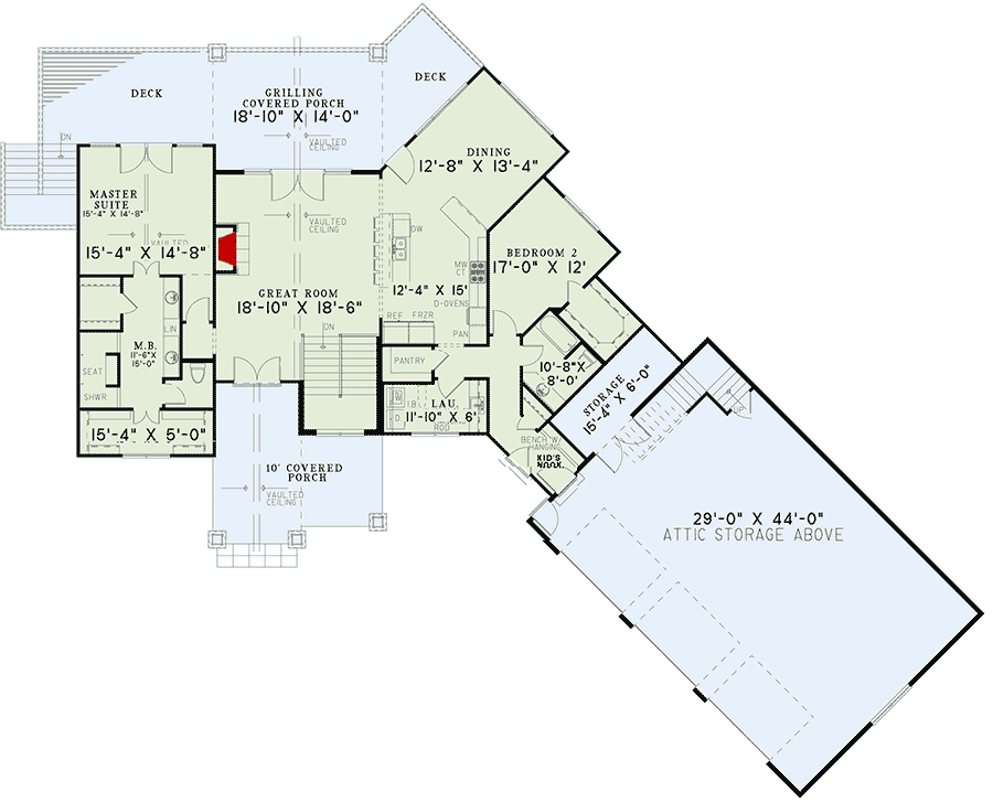 Plan 60602ND: Picturesque Mountain Ranch Home Plan - Floor Plan - Main Floor - Country, Mountain, Ranch, Rustic, Vacation