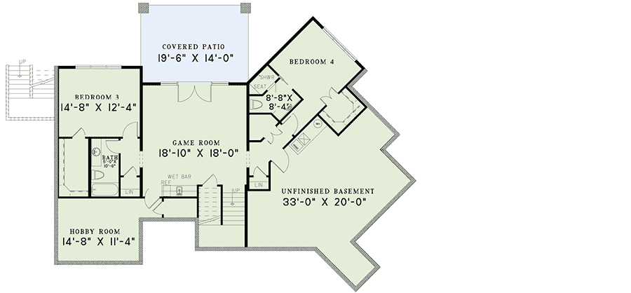 Plan 60602ND: Picturesque Mountain Ranch Home Plan - Floor Plan - Finished Lower Level - Country, Mountain, Ranch, Rustic, Vacation