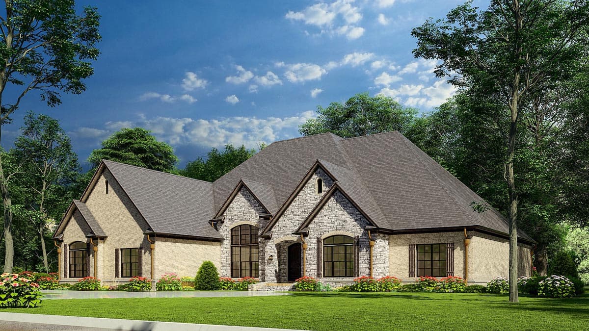 Plan 60606ND: 3-Bed Traditional House Plan with Home Office and Outdoor Kitchen - 4076 Sq Ft - Image #4 - European, Traditional