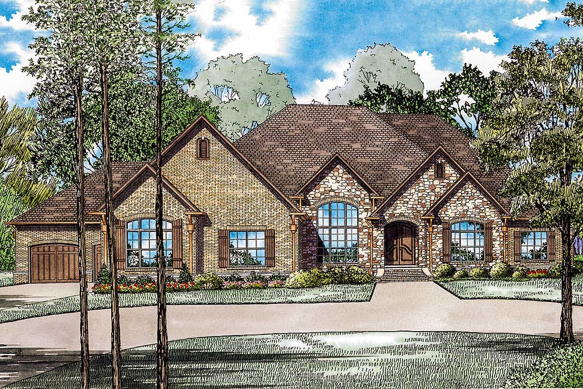 Plan 60606ND: 3-Bed Traditional House Plan with Home Office and Outdoor Kitchen - 4076 Sq Ft - Image #5 - European, Traditional
