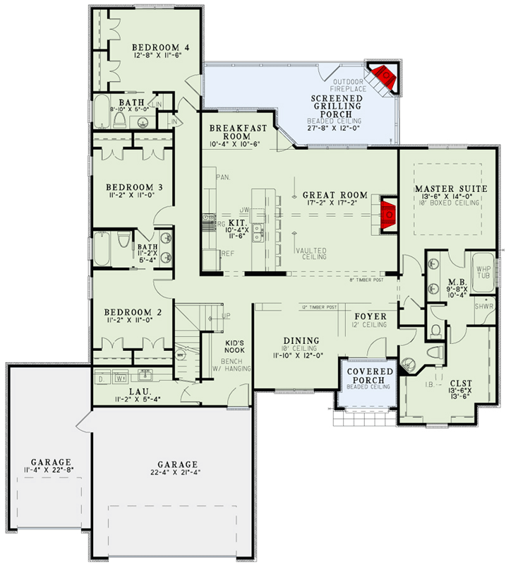 Plan 60608ND: Rustic European Home Plan with 3-Car Garage - 2413 Sq Ft - Floor Plan - Main Level - European, French Country, Rustic, Southern