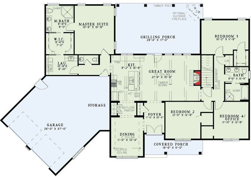 Plan 60615ND: Split Floor Plans With Angled Garage - Floor Plan - Main Level - Ranch, Traditional