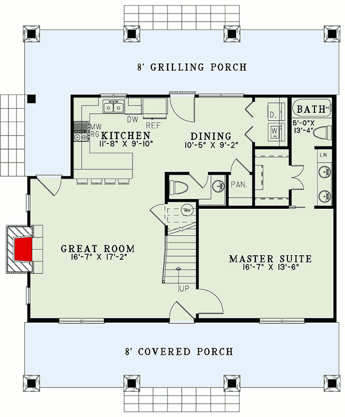 Plan 60616ND: Homespun Cottage with Sleeping Loft - Floor Plan - Main Level - Cabin, Cottage, Craftsman, Mountain, Rustic