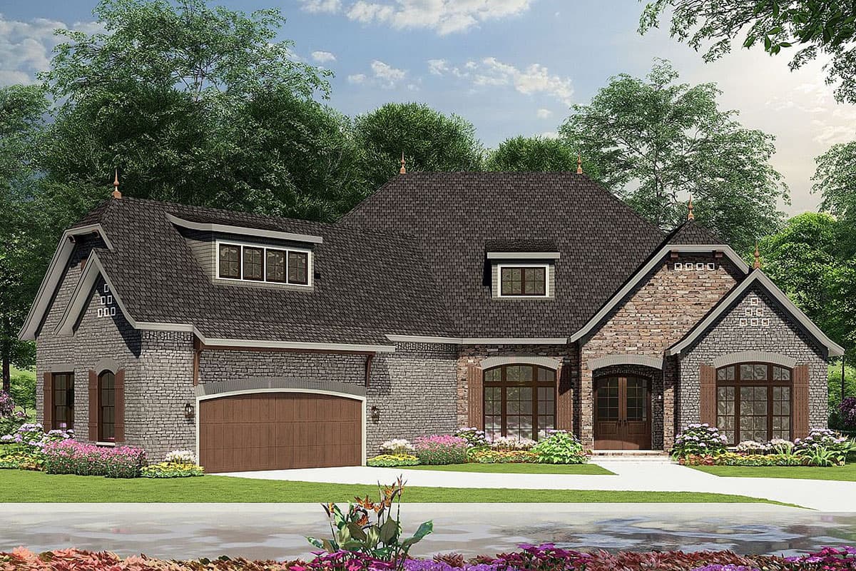 Plan 60617ND: Split Bedroom Home Plan With Angled Garage and Safe Room - 2408 Sq Ft - Image #5 - European