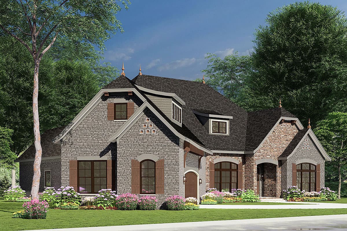 Plan 60617ND: Split Bedroom Home Plan With Angled Garage and Safe Room - 2408 Sq Ft - Image #6 - European