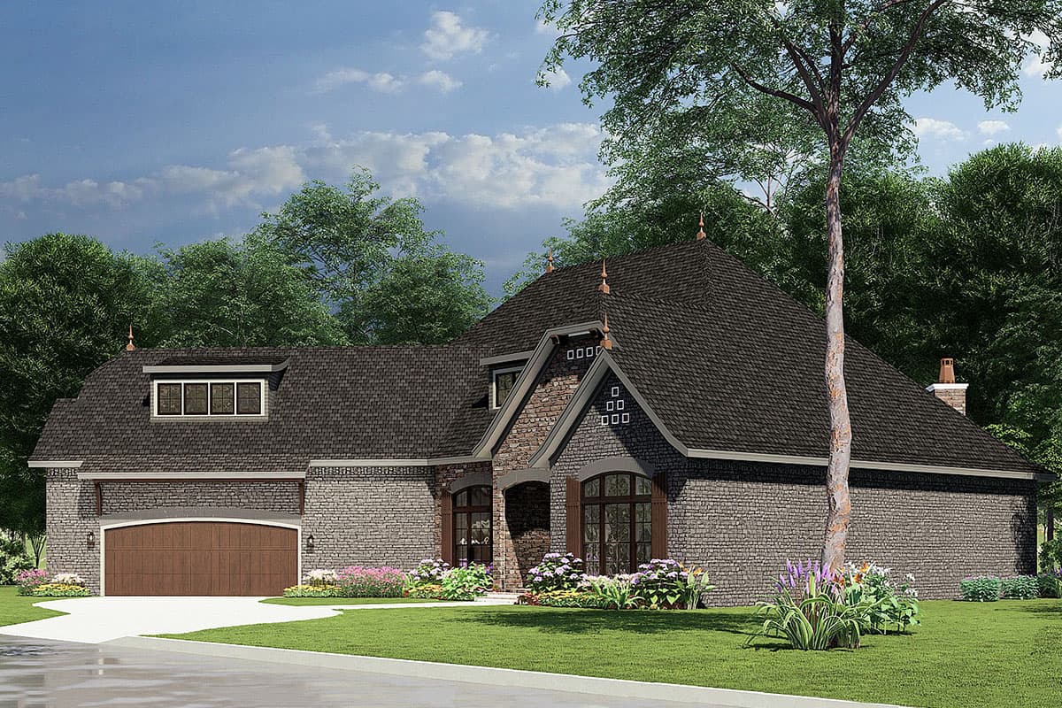 Plan 60617ND: Split Bedroom Home Plan With Angled Garage and Safe Room - 2408 Sq Ft - Image #8 - European