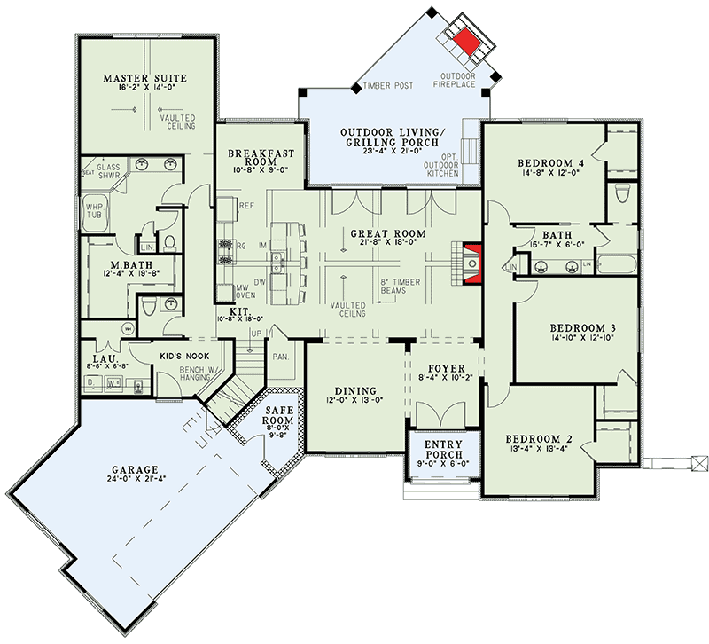 Plan 60618ND: European Style Home Plan with Open Concept Layout and An Angled Garage - 2631 Sq Ft - Floor Plan - Main Level - European, Transitional