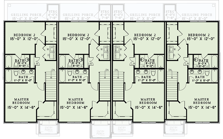 Plan 60620ND: French Country Four-Plex with 1510 Square Foot 2 Bed Units - Floor Plan - 2nd Floor - French Country, Traditional