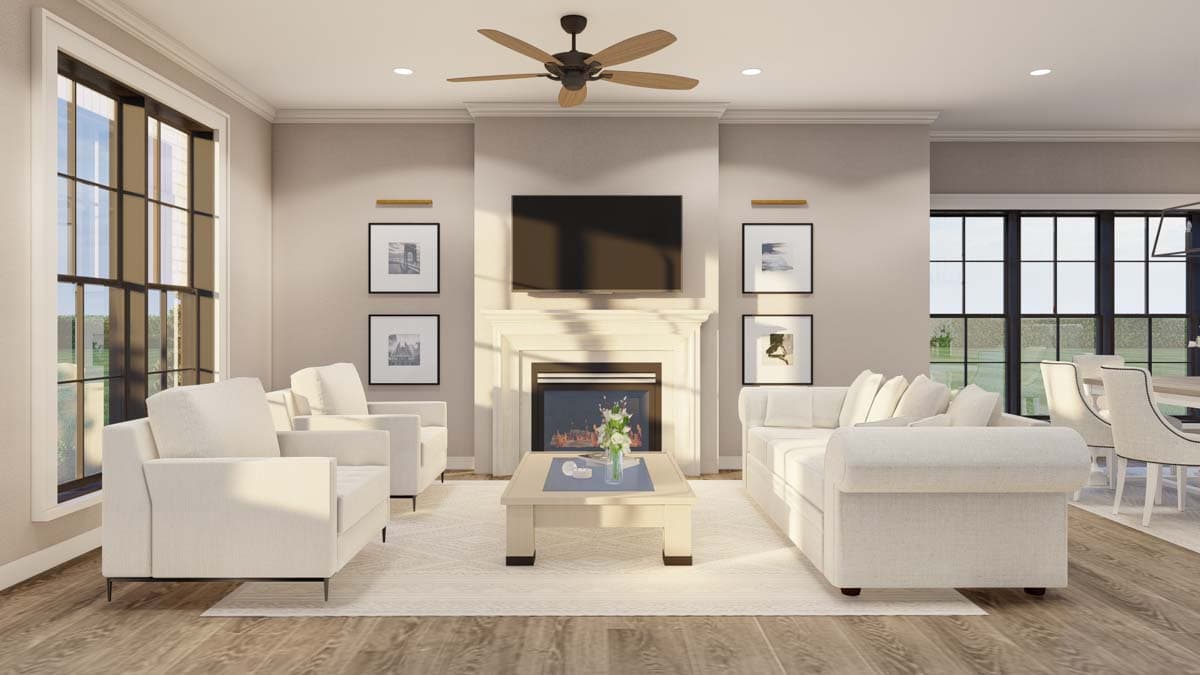 Plan 60621ND: French Country Duplex House Plan with 2 Bed 2 Bath Units - 1510 Sq Ft Each - Image #4 - European, French Country, Transitional, Tudor