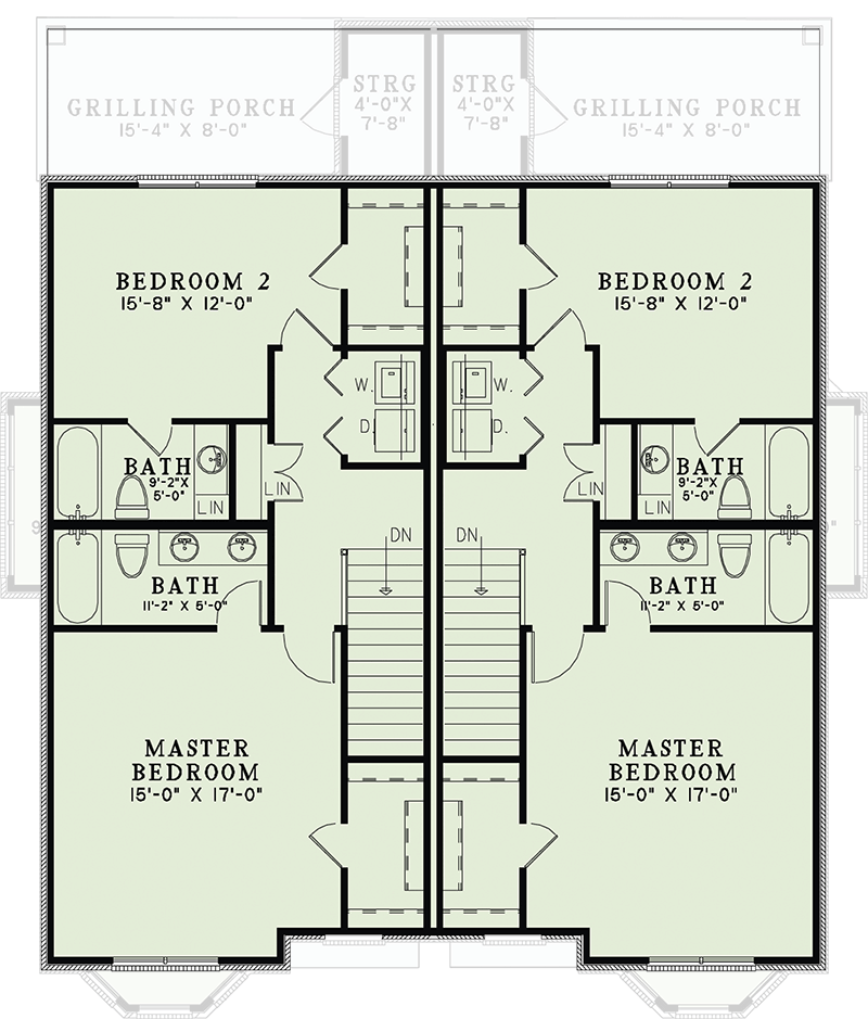 Plan 60622ND: European Duplex with Matching 1764 Sq Ft 2 Bedroom Units - Floor Plan - 2nd Floor