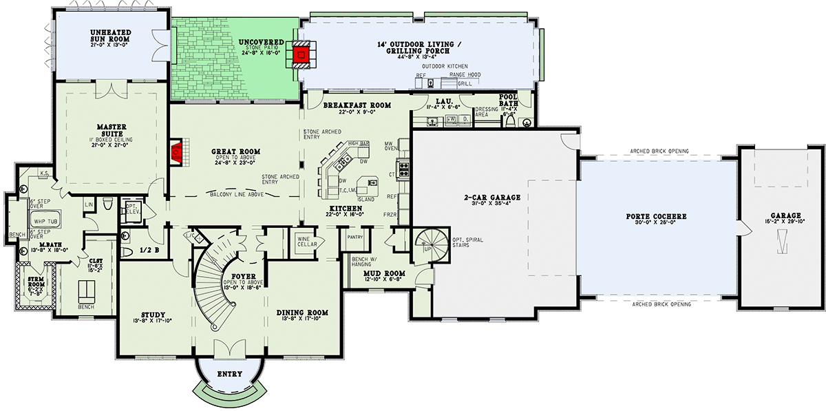 Plan 60625ND: European-Style House Plan with Beautiful Entry Turret - 5493 Sq Ft - Floor Plan - Main Level - European, French Country