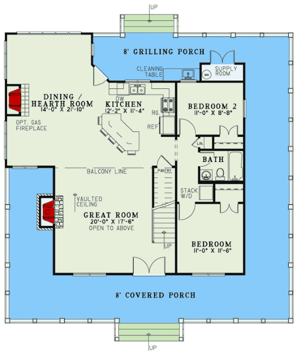 Plan 60632ND: Country Home Plan with Fantastic Wrap-Around Porch and 2-Story Great Room - 1792 Sq Ft - Floor Plan - Main Level - Country, Farmhouse, Traditional