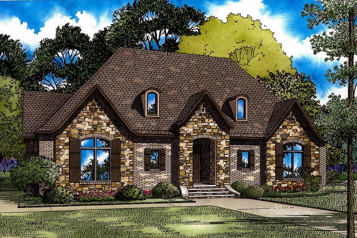 Plan 60640ND: One Story Home Plan with Open Great Room and Two Master Suites - Image #4 - European, Traditional