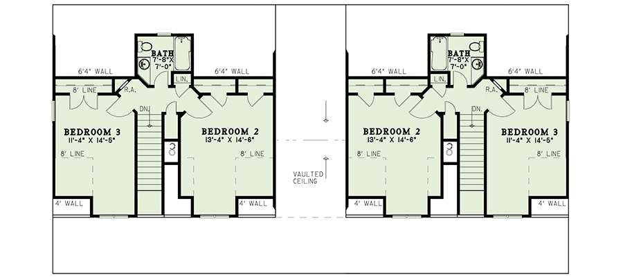 Plan 60646ND: Rustic Mountain Cabin Duplex Home Plan - 1451 Sq Ft 3 Bedroom Units - Floor Plan - 2nd Floor - Cabin, Country, Craftsman, Mountain, Northwest, Rustic