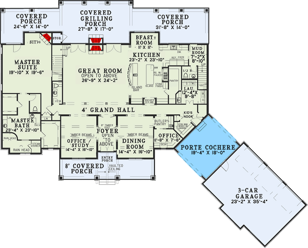 Plan 60651ND: Six Bedroom House Plan With Style - Floor Plan - Main Level - European, French Country
