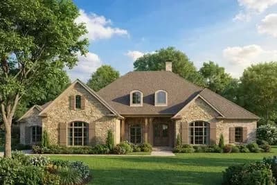 One-Story House Plan with Exposed Timber Beams