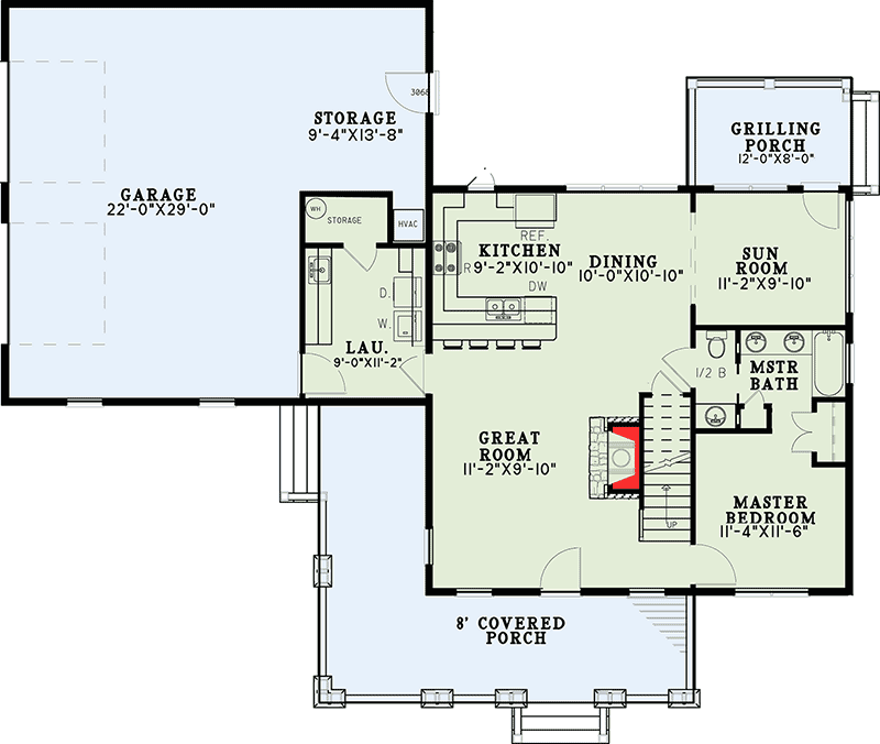 Plan 60675ND: Rustic Country House Plan with Sun Room and Main Floor Master Suite - 1621 Sq Ft - Floor Plan - Main Level - Country, Craftsman, Mountain, Rustic