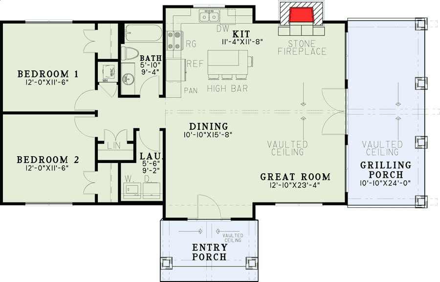 Plan 60676ND: Rustic Ranch with Large Grilling Porch - Floor Plan - Main Level - Mountain, Ranch, Rustic, Vacation