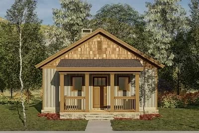 2 Bed Rustic Getaway House Plan - 691 Sq Ft