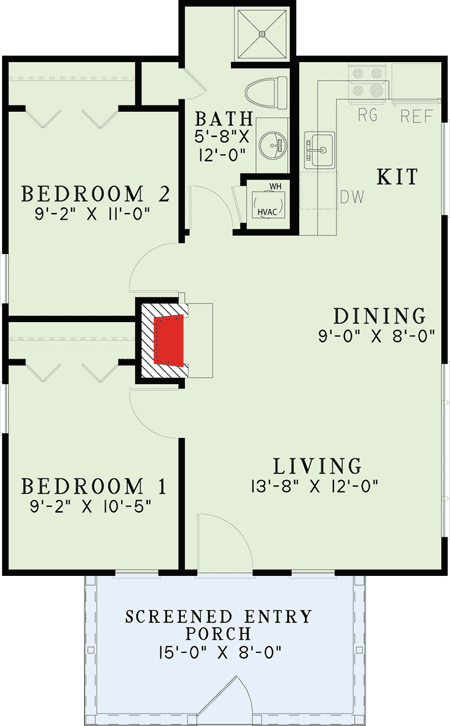Plan 60678ND: 2 Bed Rustic Getaway Home Plan - 691 Sq Ft - Floor Plan - Main Level - Cabin, Cottage, Country, Rustic
