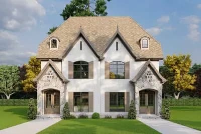 2-Story Euro Duplex House Plan with 1523 Sq Ft 2 Bed 2.5 Bath Units