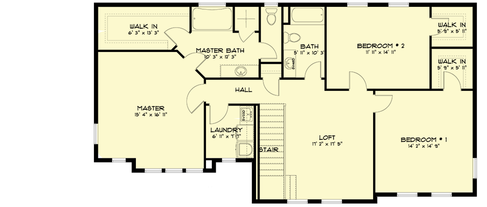 Plan 61222UT: 2-Story House Plan with Spacious Bedrooms - Floor Plan - Second Level - Country, Craftsman, Traditional
