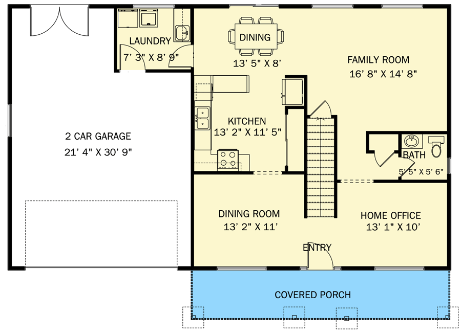 Plan 61223UT: 2025 Square Foot Home Plan with Country Porch - Floor Plan - Main Level - Colonial, Country, Traditional