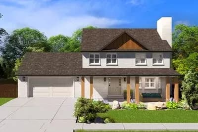 2010 Square Foot 3 Bed House Plan with Wood-Accented Brick Exterior