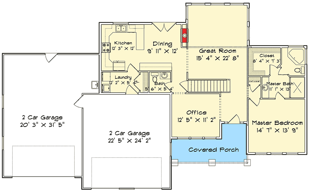 Plan 61242UT: Flexible Three to Five Bedroom House Plan - Floor Plan - Main Level - Traditional