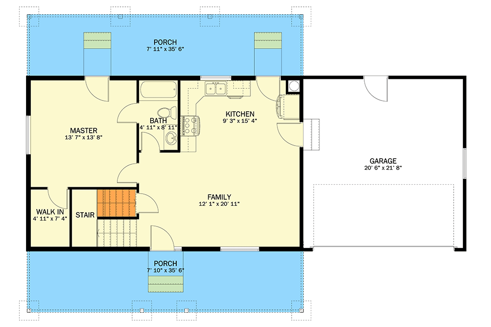 Plan 61251UT: Traditional House Plan with Wide Front Porch - 1613 Sq Ft - Floor Plan - Main Level - Traditional