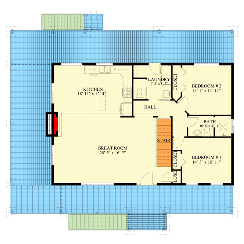 Plan 61269UT: Mountain/Lake Home Plan with Wrap-Around Porch - Floor Plan - Main Level - Country, Mountain, Rustic, Vacation