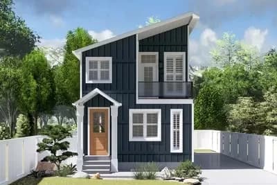 2 Bed House Plan Under 20-Feet Wide and Under 1600 Square Feet