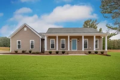 3-Bed House Plan with Full-Length Windows on the Covered Porch