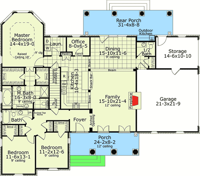 Plan 62110V: Southern Traditional House Plan Under 2200 Square Feet - Floor Plan - Main Level - Southern, Southern Traditional, Traditional