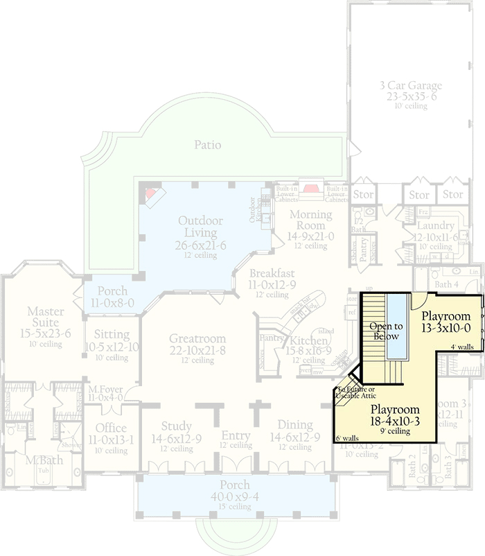 Plan 62118V: 4-Bed Southern House Plan with Home Office and a Separate Study - Floor Plan - 2nd Floor - European, Mediterranean, Ranch, Southern, Southern Traditional, Traditional