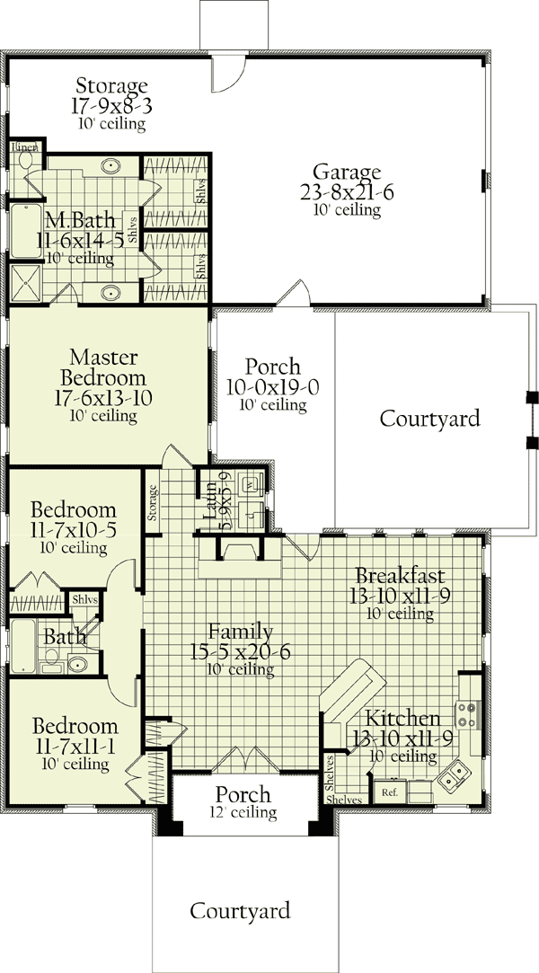 Plan 62121V: Southern Traditional House Plan with 4 Beds and Brick Exterior - 1686 Sq Ft - Floor Plan - Main Level - Southern, Southern Traditional