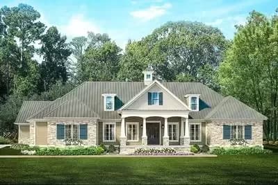 Ranch Home Plan with Poolhouse