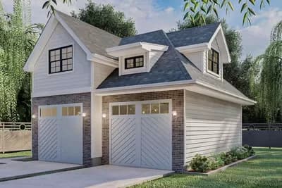 Single-Story Traditional Garage Plan with Storage Above