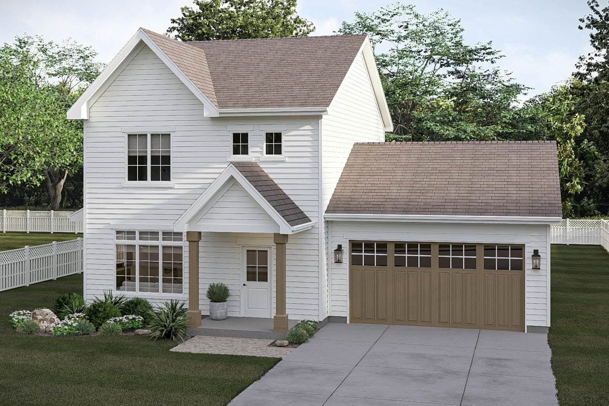Plan 62411DJ: Charming 3-Bedroom Modern Farmhouse Plan with 1558 Sq Ft and 2-Car Garage - Image #3 - Country, Traditional