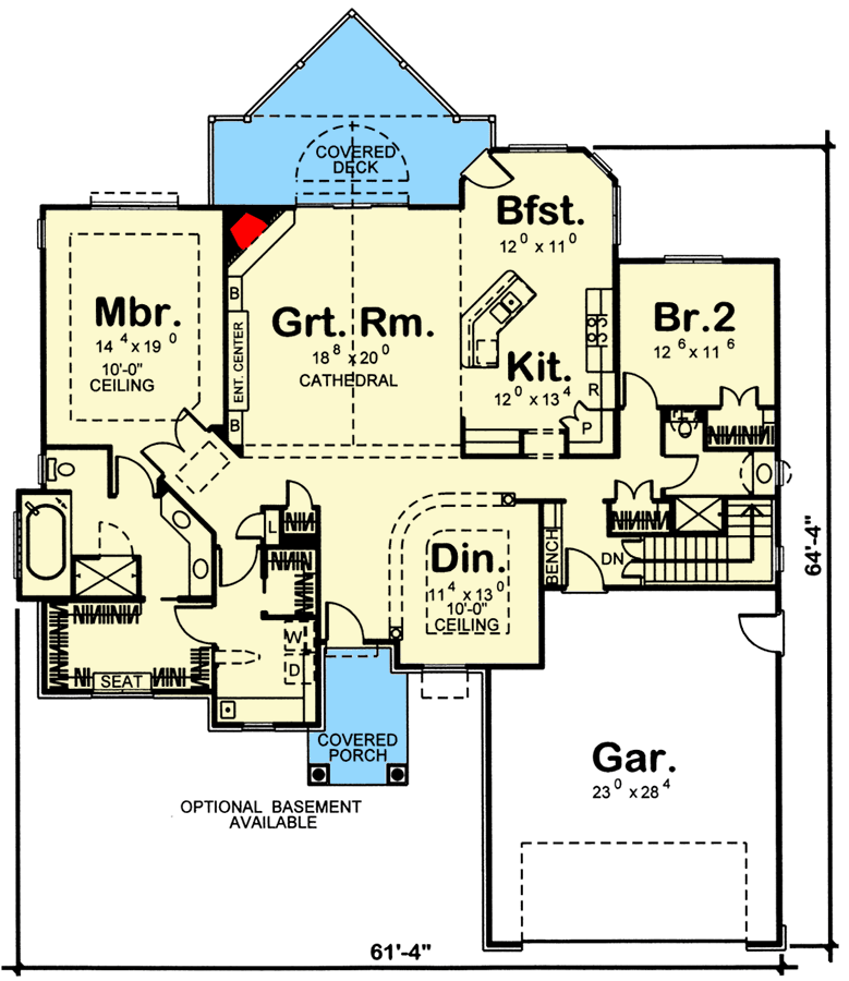 Plan 62438DJ: Modest-Yet-Refined Ranch Home Plan - Floor Plan - Main Level - Traditional