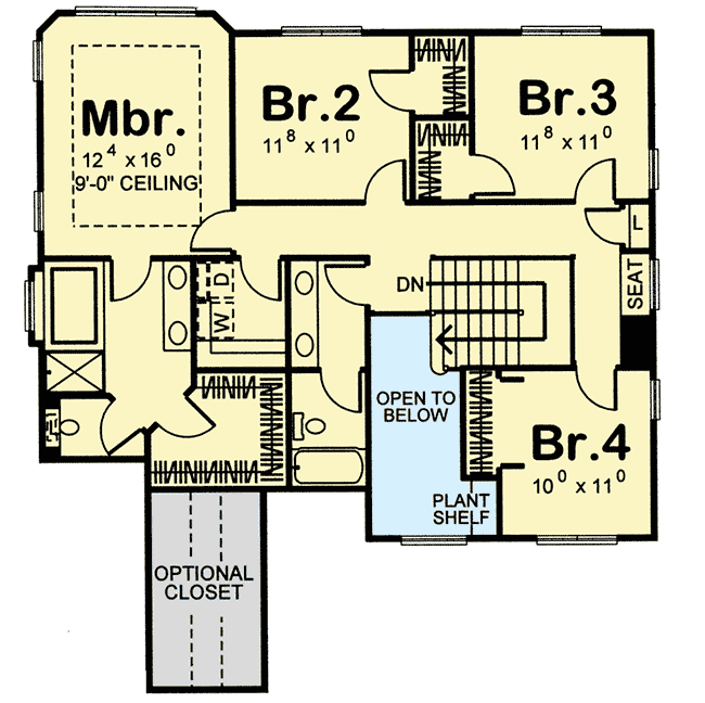 Plan 62441DJ: Narrow Lot Home Plan with 20 - Floor Plan - 2nd Floor - Traditional
