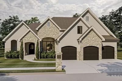 3 Bed House Plan with Large Covered Deck with Fireplace - 2392 Sq Ft