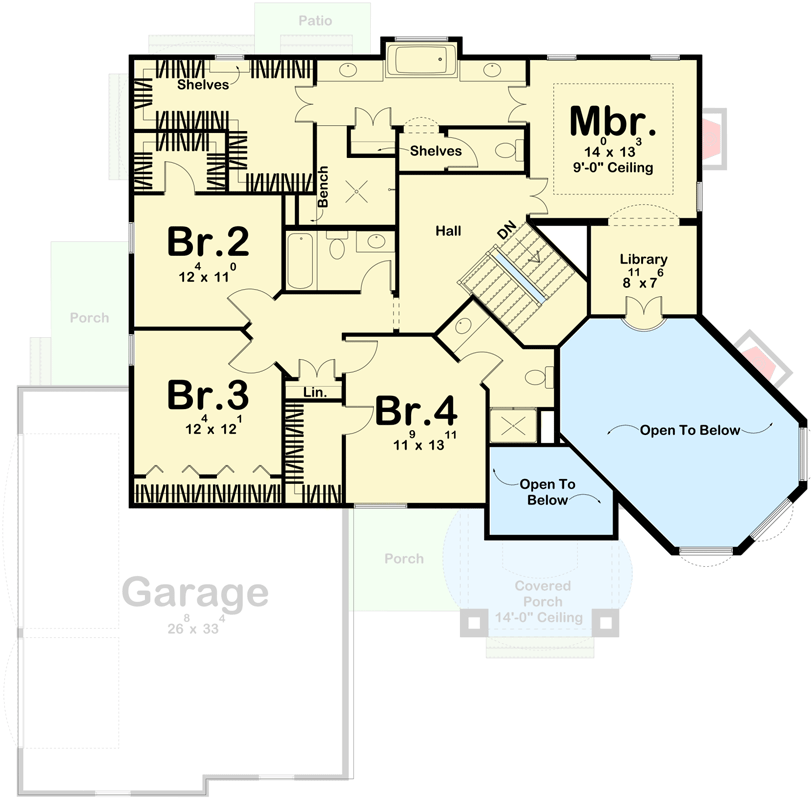 Plan 62455DJ: Artfully Designed 3200 Square Foot 4-Bed House Plan with 2-Story Great Room - Floor Plan - 2nd Floor - Country, European, French Country, Hill Country, Southern
