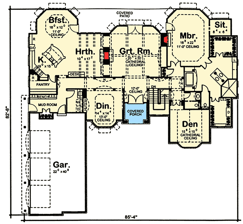 Plan 62456DJ: Single Story French Country - Floor Plan - Main Level - European, French Country